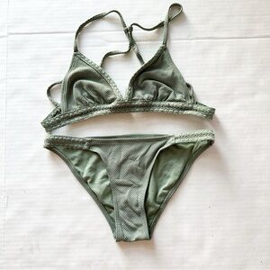 Xhilaration Textured Bikini Set with Top & Bottoms in Sage Green size XS